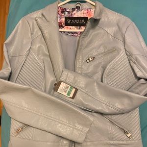 Guess Leather Jacket Light Blue